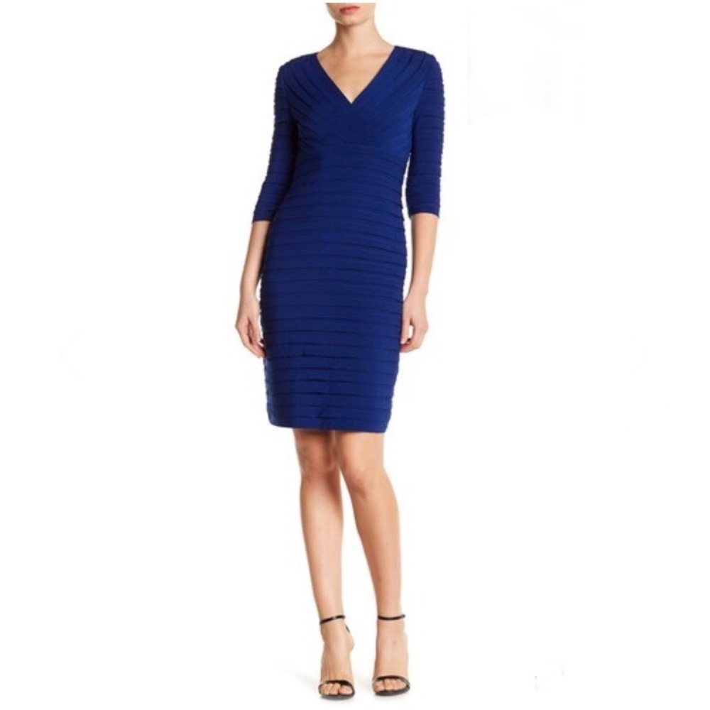 Adrianna Papell Pleated Jersey Sheath Dress Blue